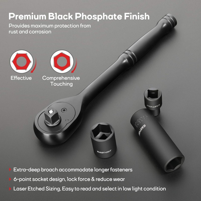 Eastvolt 46 Pieces Drive Socket Ratchet Wrench Set, Mechanic Tool