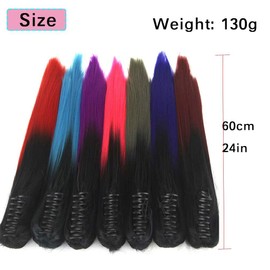 iLUU Women Synthetic Hairpiece Two Tone Long Straight Claw on in Ponytail Pony Tail Hair Extension Extensions for Party Cosply 130g/24"/60cm (1B# Natural Black to 61C# Blue)