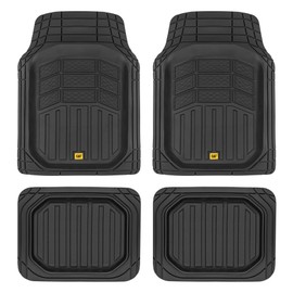 Cat® CAMT-9014 (4-Piece) Heavy Duty Deep Dish Rubber Floor Mats, Trim to Fit for Car Truck SUV & Van, All Weather Total Protection Durable Liners Black