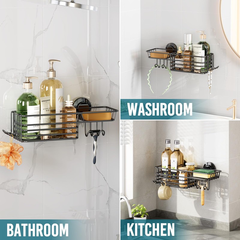 TAILI Shower Caddy Suction Cup with Hooks and Soap holder,