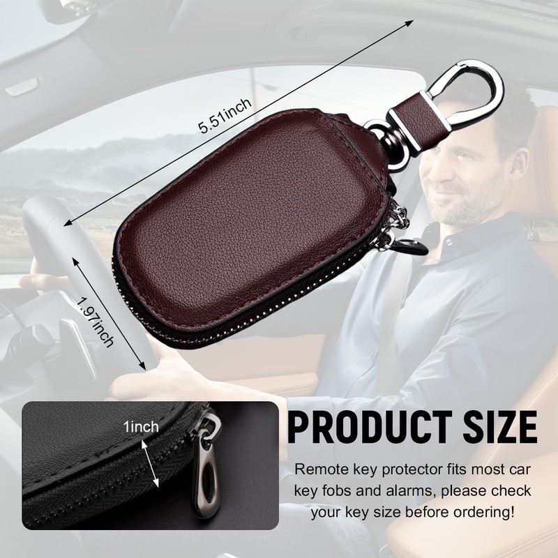 Yourkar Car Key Case, Genuine Leather Auto Fob Storage Bag,