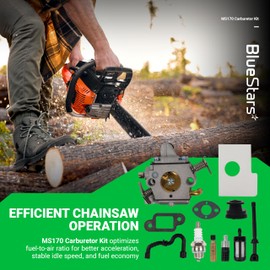 BlueStars MS170 Carburetor - Compatible with Stihl MS 170 MS 180 MS180 MS180C 017 018 Chainsaw - Replaces Zama C1Q-S57 C1Q-S57A C1Q-S57B 1130-120-0603 with Air Filter Fuel Oil Line Spark Plug Kit