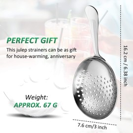 Boao 2 Pack Julep Strainers Stainless Steel Strainer Cocktail Spoon for Loose Tea Filter Practical Bar Colander Tool for Commercial Bar Use