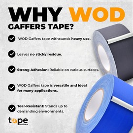 WOD GTC12 Gaffer Tape, Red Low Gloss Finish Film, 12 inch x 60 ft. Residue Free, Non Reflective Cloth Fabric, Secure Cords, Water Resistant, Photography, Filming Backdrop, Production