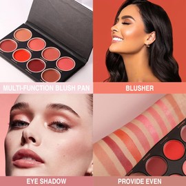 Paleta de Rubor de Maquillaje de 8 Colores, Paleta de Rubor de Brillo de Larga Duración Mate para Cosméticos