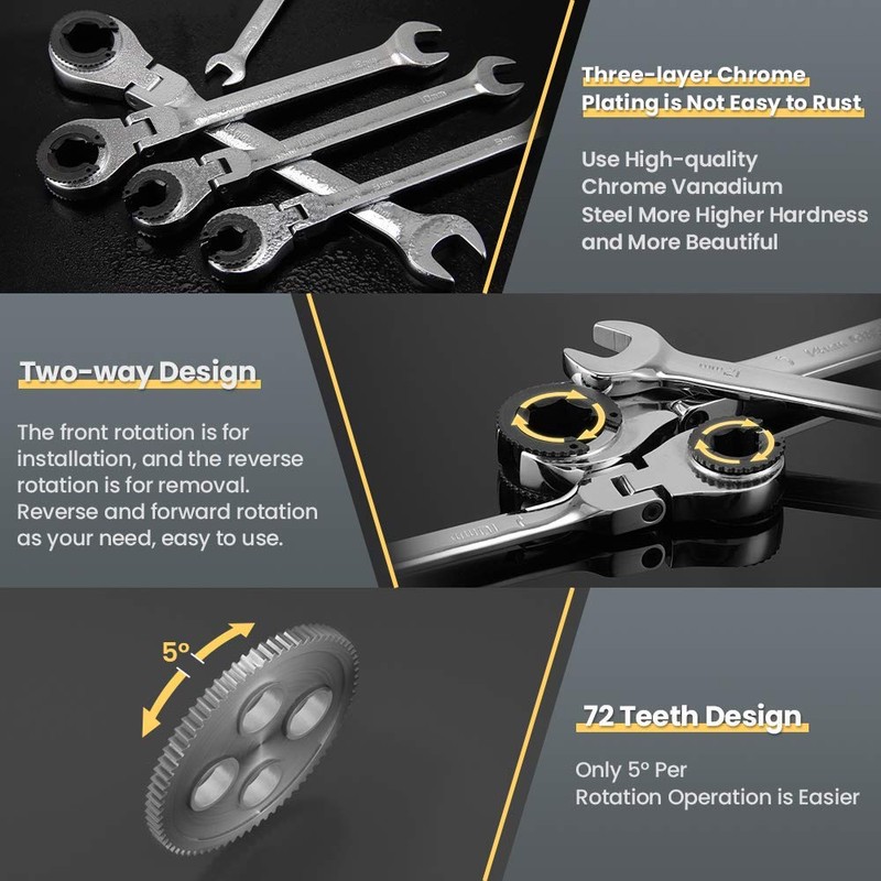 Anbull Ratcheting Combination Wrench with Open Flex head, 6PCS SAE