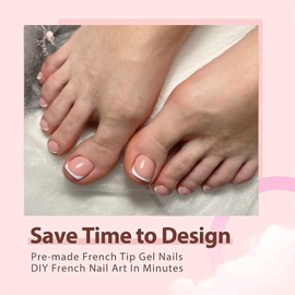 120PCS Fake Toe Nails Set - Short Square French False Toenails Kit - 12 Sizes Nude French Tip Stick On Toenails - Glossy Full Cover Acrylic False Toe Nails For Women Girls Nail Art DIY Gift