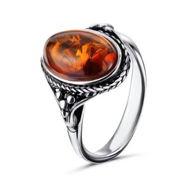 BALTICANA JEWELRY Amber Gemstone Ring, Sterling Silver and Oval Baltic Honey Amber Ring