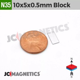 Neodymium 10mm x 5mm x 0.5mm N35 Small Strong Rare Earth Neodymium Thin Magnet Blocks  - 50 discs