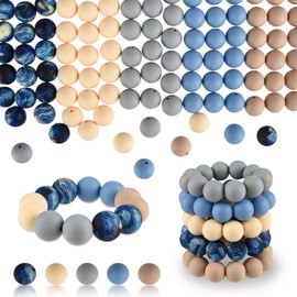 ASTARON 100 Pcs 15mm Silicone Beads for Keychain Making, Blue Grey Beads Bulk Round Beads for Bracelets Crafts Beadable Pens Decorations Jewelry Making Party Favors Supplies