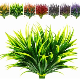 6Pcs Artificial Grass Fake Plants 17.3in 16 Leaves Outdoor Fake Grass UV Resistant Greenery Plastic Plants for Home Window Garden Office Patio Hanging Planter Pathway Front Porch Décor:_6PCS/Green_6 Pcs