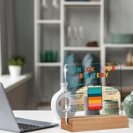 Therapy Office Decor - Mental Health Gifts for School Counselor Therapist, Counseling Office Must Haves, Check Your Battery Mental Health Desk Decor Acrylic Plaque