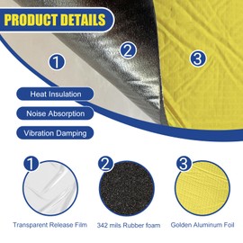342 Mil 16 Sqft Sound Insulation, Sound Deadening Material for Cars, Thick Deadening Mat, for Automotive Trunks, Hoods, Doors, Pack of 15 Sheets, Gold Color