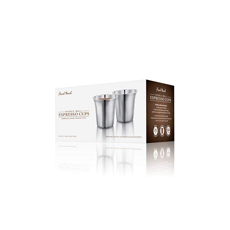 Final Touch 2.5 oz (74ml) Double-Wall Stainless Steel Espresso Cups