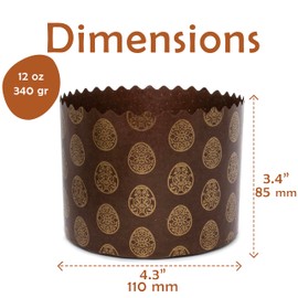 12 oz Round Panettone Paper Mold | 12 Pack | Non Stick Traditional Easter Bread Baking Forms – Golden-Bird Brown Design W 4.33 x H 3.35-In