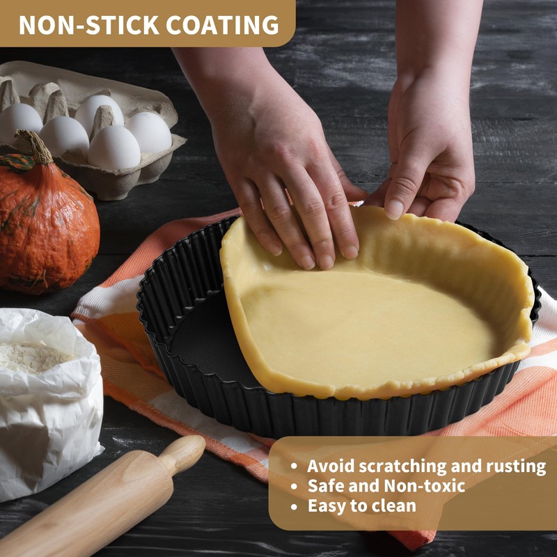 Aramanara 2 Pack Quiche Pan, Non-Stick Tart Pan, Carbon Steel
