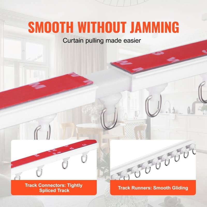 9.9 FT/3 Meter White Self-Adhesive Ceiling Curtain Track Set for