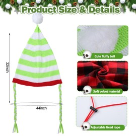 Evervibe 2 Pcs Giant 12 ft Skeleton Santa Hat 44 Inches Adjustable Christmas Velvet Skeleton Costume for Halloween Outdoor(Mixed Colors,Knit Style)