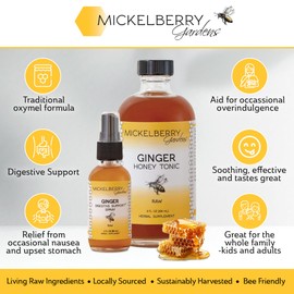 Mickelberry Gardens Immune Support Ginger Honey Tonic – Organic Ginger Shots & Syrup for Immunity Boost, Digestive Health, and Wellness – 4 Oz