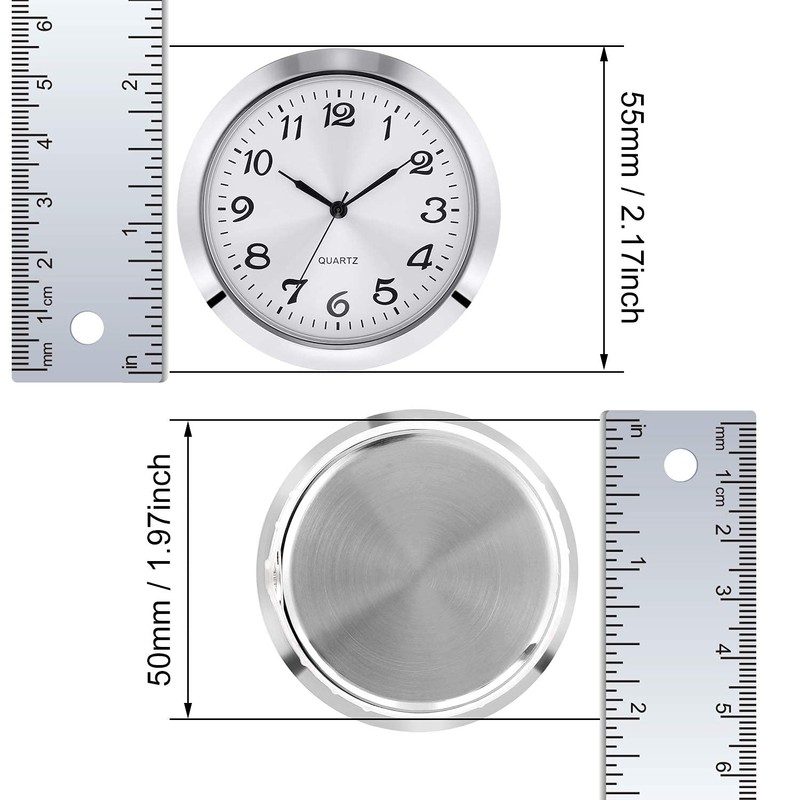 2-1/8 Inch (55 mm) Quartz Clock Insert, Zinc-Alloy Metal Case,