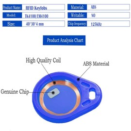 AOAMZ 10 x RFID Badge 125 kHz Key Fob EM4100 / TK4100 NFC Token Proximity Transponder EM Smart ID Key Card Tag Keyfobs for Security Entry System, Colour Blue