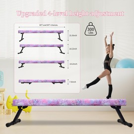 Peakpath 8FT Adjustable&Foldable Gymnastics Balance Beam,Home Gym Equipment,Easy Assembling and Storage,No Tool Require,for Kids Children Girls Training (PINKGLITER, 8FT)