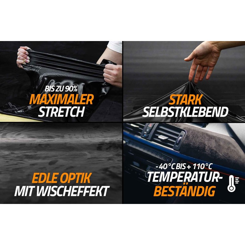 indivitara® Design Self-Adhesive Microfiber Suede Wrap – Stretchable Car Interior