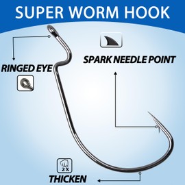 Bass Hooks Worm Hooks Ewg Hooks Kit, 50pcs Offset Worm Hooks Texas Rig Hooks 2X Strong Fishing Hooks for Soft Bait Jig Fish Hooks for Bass Trout Saltwater Freshwater Fishing Size 1/0-5/0
