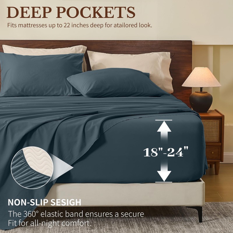 100% French Linen Sheets Queen,6 Pcs,18-24" Extra Deep Pocket