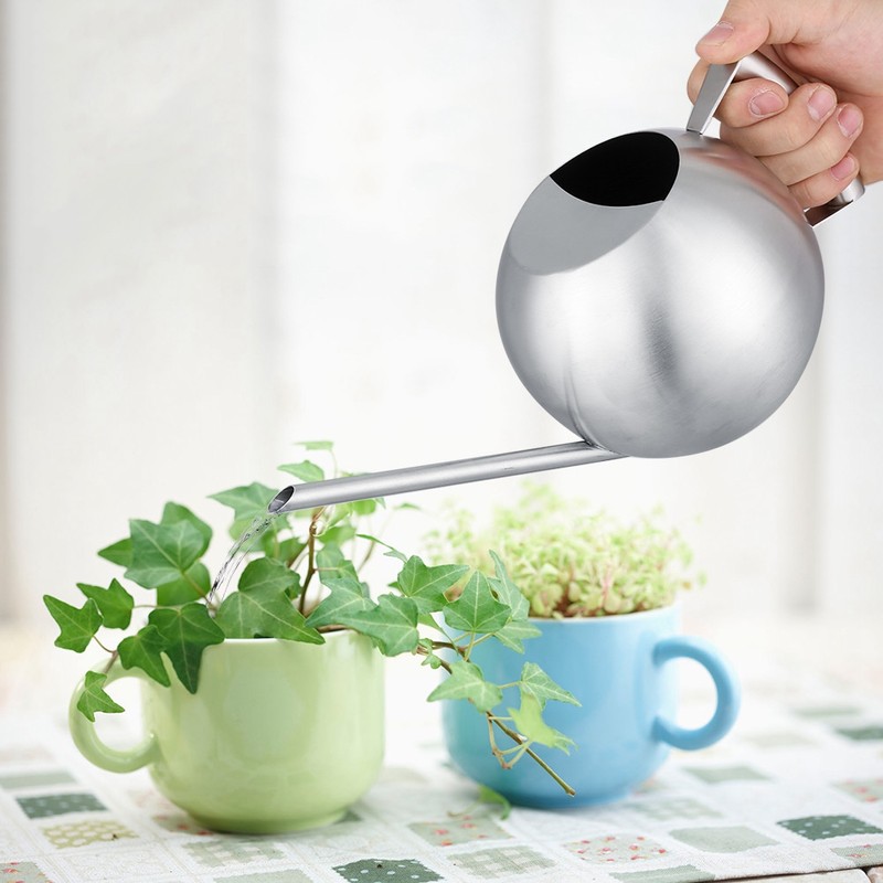 Stainless Steel Watering Can 1000mL Long Mouth Round Sprinkling Pot