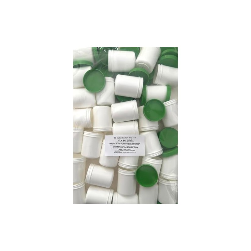 30 high ointment cans, 35 ml, white with green lid