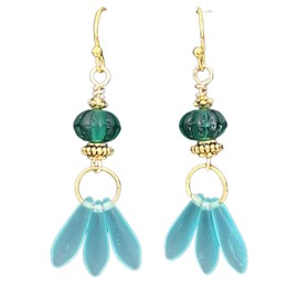Etched Gold with Green and Aqua Frosted Glass Bead Earrings. Jewelry Earrings for Women #3298FE3493