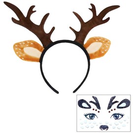 Brown Antlers Headband,Christmas Headband Reindeer, Deer Face Tattoo, Dog Antlers Christmas,Animal Ears Headband Reindeer Antlers Headband Party Elves Party for Christmas Favours