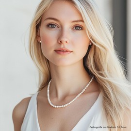 YAMI Pearl Necklace and Earrings Set, Freshwater Culture Pearl 8-9 mm, Jewellery Set with 925 Sterling Silver Clasp, Ideal Jewellery Gift for Women on Mother's Day, Anniversary for Birthday, 45 + 5 cm