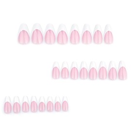 White French Tip Press on Nails Medium Almond Fake Nails Nude False Nails with Design Glossy Glue on Nails Artificial Acrylic Nail Full Cover Stick on Nails for Women Manicure 24Pcs