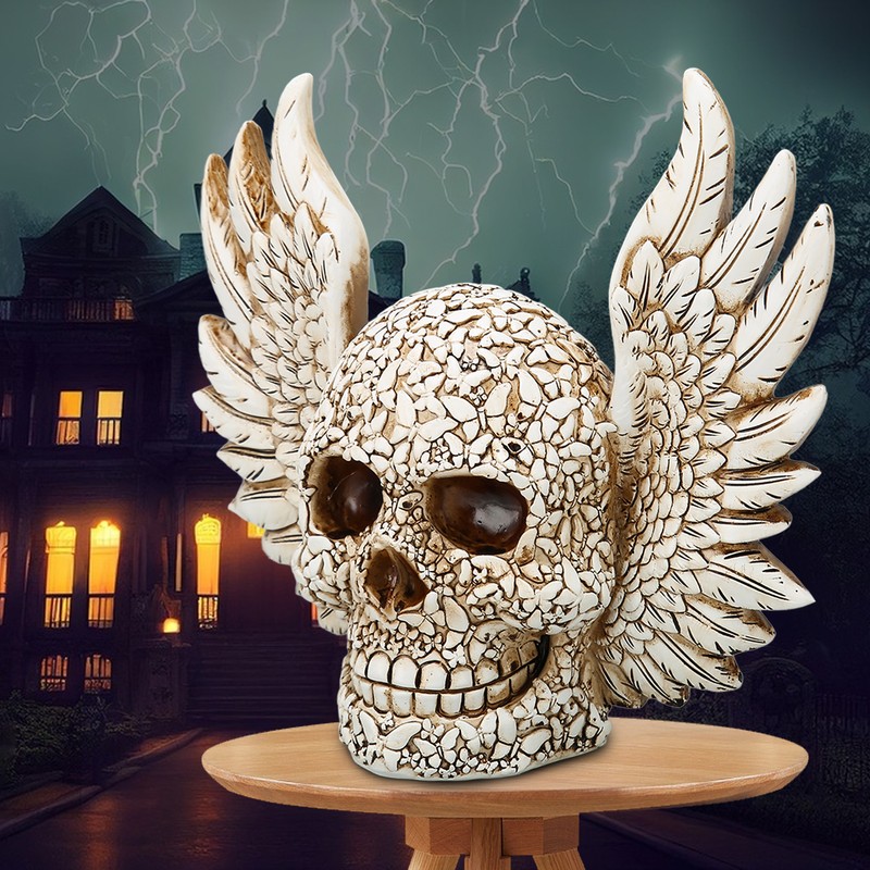 Skull Statue Butterflies Pattern Handcraft Exquisite Skeleton Head Statue with