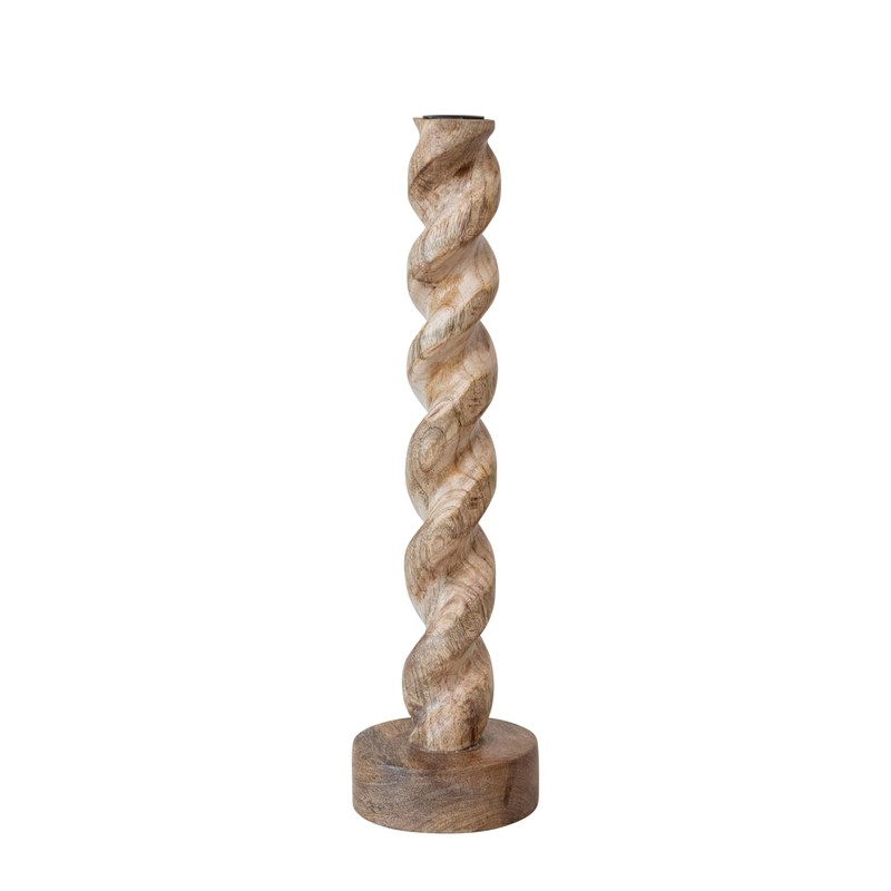 Creative Co-Op Tall Hand-Carved Mango Wood Twisted Taper Candle Holder,
