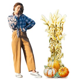Cinnvoice 5ft Cornstalk Cardboard Cutout Stand-up Life Size Cornshock Cardboard Stand up Thanksgiving Fall Harvest Autumn Theme Party Decorations Backdrop Photo Props Standup for Theme Party Supply