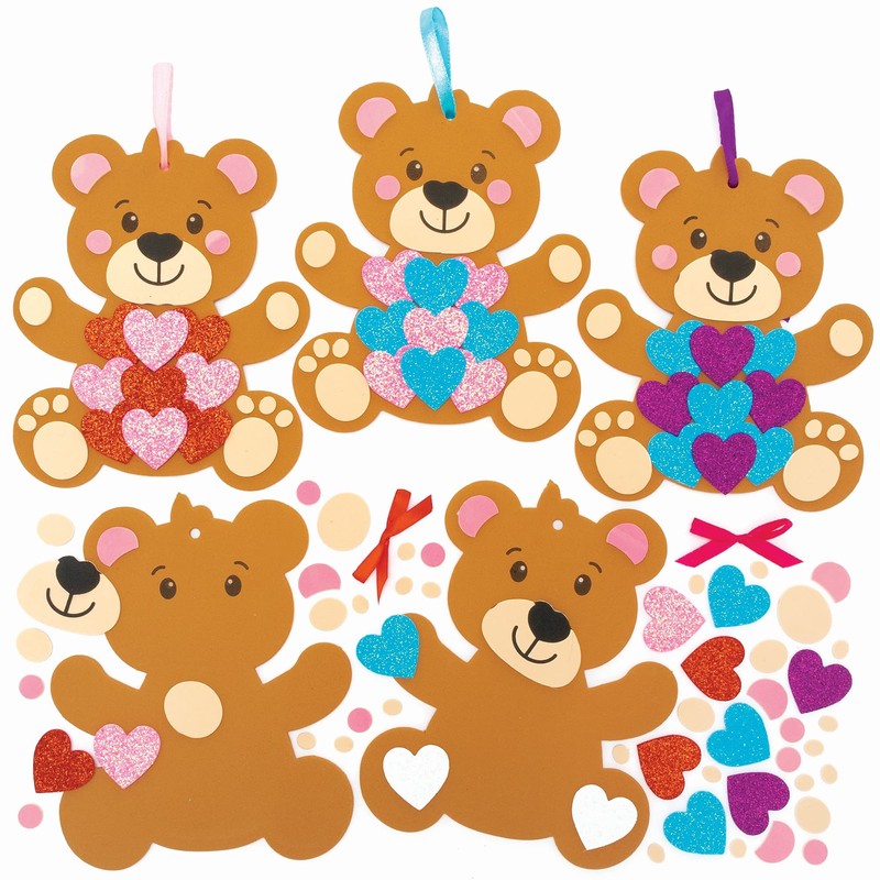 Baker Ross Love Bear Heart Decoration Kits-Pack of 5, Valentines