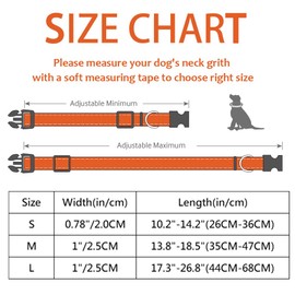 Reflective Nylon Dog Collar, Adjustable Pet Collars wiih Safety Buckle, Quick Release Buckle Adjustable Leash Pet Safety Collars for Dogs (Orange, S)