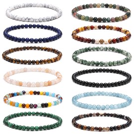 YINRIS 12Pcs 4MM/6MM/8MM Semi-Precious Gemstone Bracelet Set Healing Agate Tiger Eye Mookaite Natural Stone Stretch Bracelets for Men Women Round Beaded Elastic Bracelets (bra000040-1) 4MM