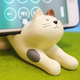 Jiakalamo Lazy Bracket Cat Shape Resin Phone Holder Desktop Stand Fixing Mini Portable,Cat Desk Cell Phone Stand Holder Home Office Works(White)