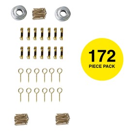 172 Piece Picture Hanging Set, Quality Picture Hooks, Eyelet Screws, Wire and Nails for Wall Mounting Kit