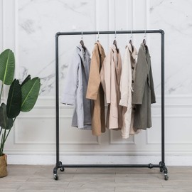 Tianman (47" Wx63 Tx16 D) Industrial Pipe Clothing Rack,Vintage Commercial Grade Pipe Clothes Racks,Rolling Rack for Hanging Clothes Retail Display,Heavy Duty Steampunk Iron Ballet Garment Racks