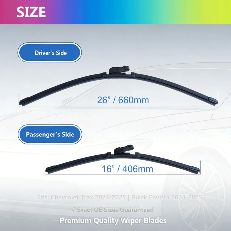 CalmLumix Windshield Wiper Blades for 2024-2025 Chevy Trax, Font &