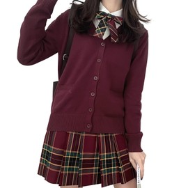 PALAME School Cardigan, Women’s Uniform, 3 Sizes Available, One Piece Enough, Comfortable to Wear, Cardigan, Student Sweater, Loose, V-Neck, Long Sleeve, School Uniform, Cold Protection, Plain, School