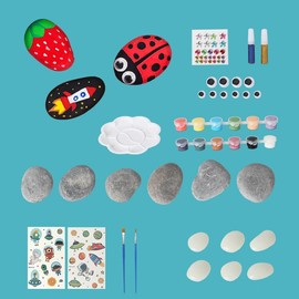 wenrescry 12 Pieces Stones Painting, Glow-in-the-Dark Stones Painting Set for Children and Adults, Creative Craft Set with 12 Colours, Stickers and Glitter Glue for Crafts and Gifts