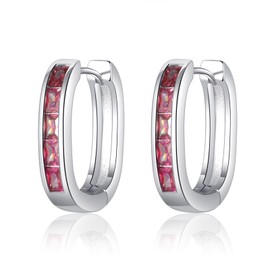 Trendy CZ Gold/Silver Hoop Earrings for Women Square Hypoallergenic chunky gold Hoop Earrings Geometric Minimalist Rectangle Hoops(Silver Pink)