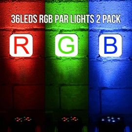 36LEDs RGB Stage Lights 2Pack - 36W Par Lights Sound Activated Remote & DMX Control by Corded Electric Uplights for Events Wedding Club Band Music Dance Show DJ Party Lighting
