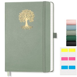 EMSHOI B5 Notebook Lined - 100gsm Hardcover Leather Journal with Sticky Notes, 96 Numbered Pages College Ruled Notebook for Women Men Work School Writing Journaling, 19 X 25 cm - Light Green